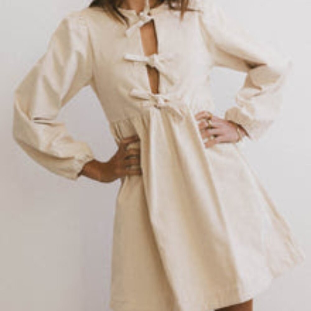 BRAND NEW Tyler Peplum Mini Dress in Ivory Corduroy